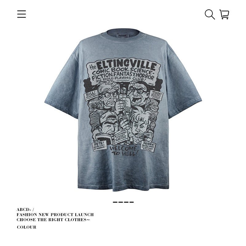 American vintage street T-shirt pure cotton men's and women's summer loose