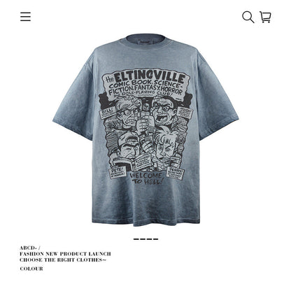 American vintage street T-shirt pure cotton men's and women's summer loose