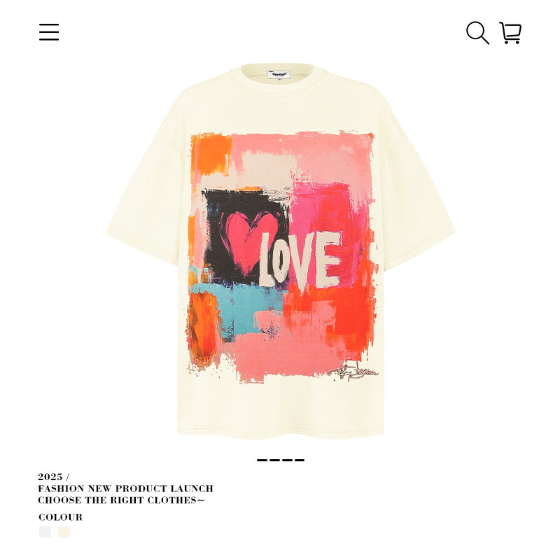 American vintage street T-shirt cotton men's summer loose