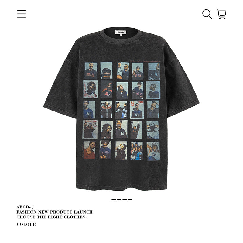 American vintage street T-shirt pure cotton men and women loose