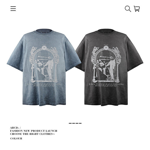 American vintage street T-shirt cotton vintage character print men and women summer loose
