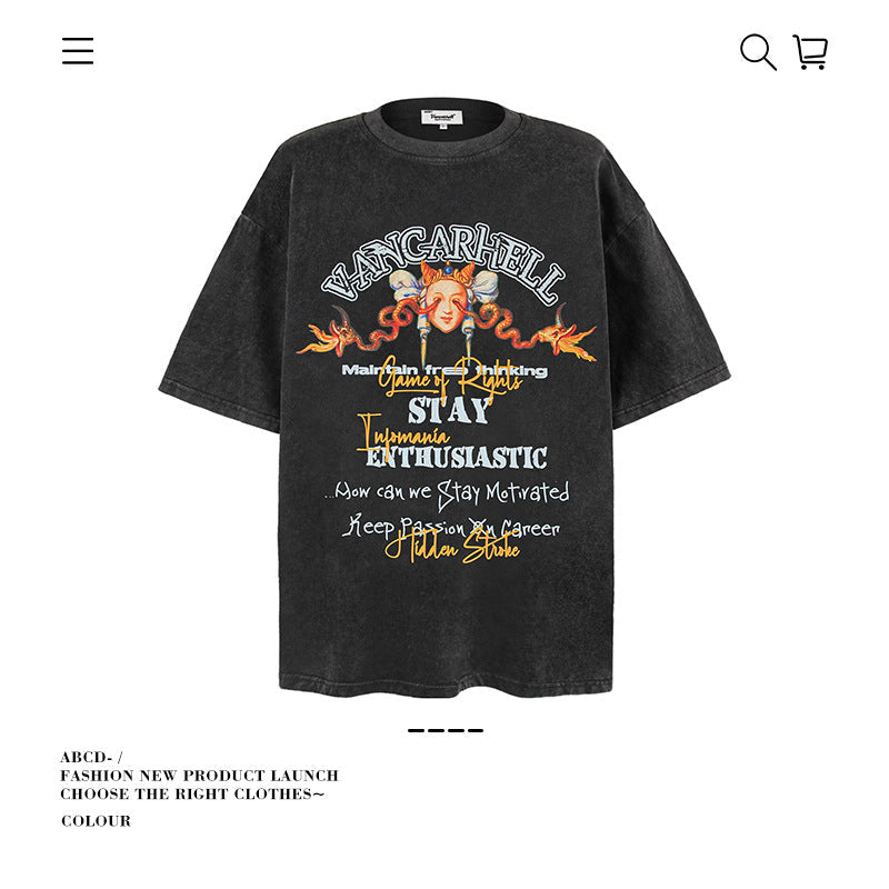 American vintage street T-shirt pure cotton retro men's and women's summer loose