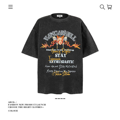 American vintage street T-shirt pure cotton retro men's and women's summer loose