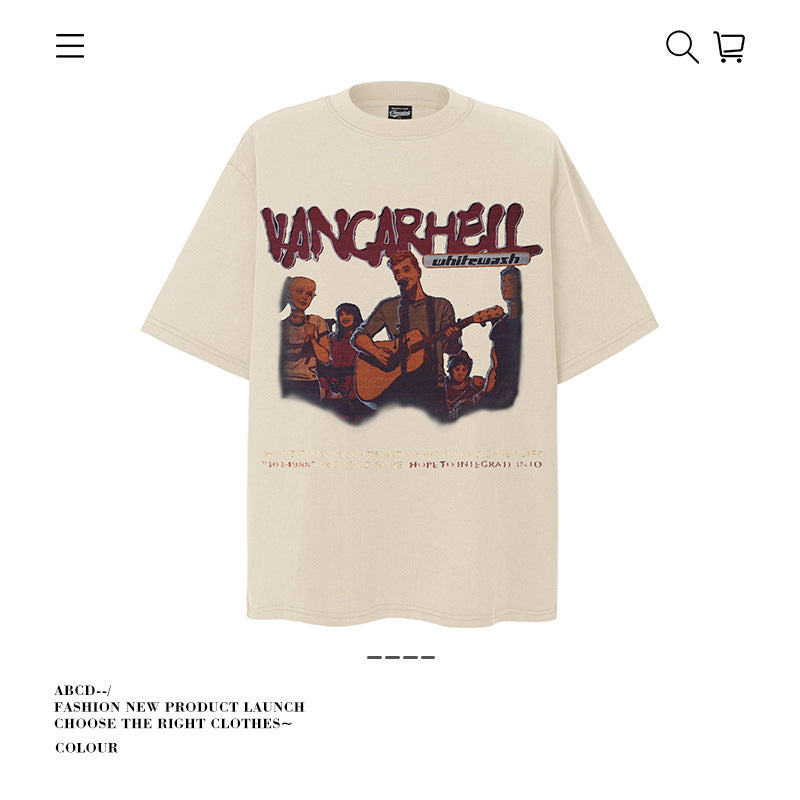 American vintage street T-shirt pure cotton retro men's and women's summer loose