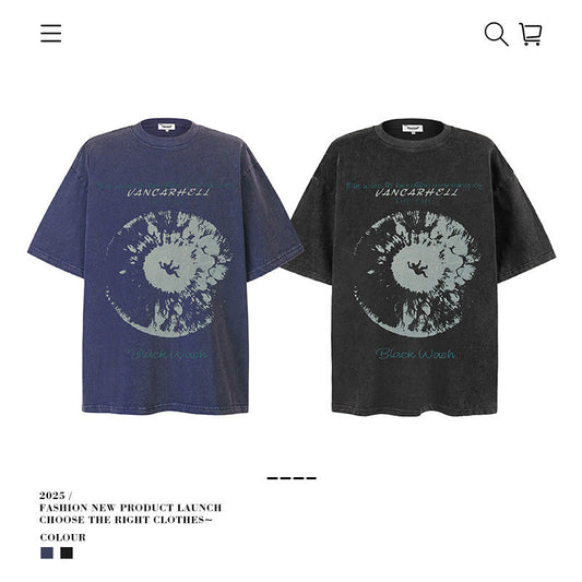 American vintage street T-shirt pure cotton retro men's and women's summer loose half sleeves