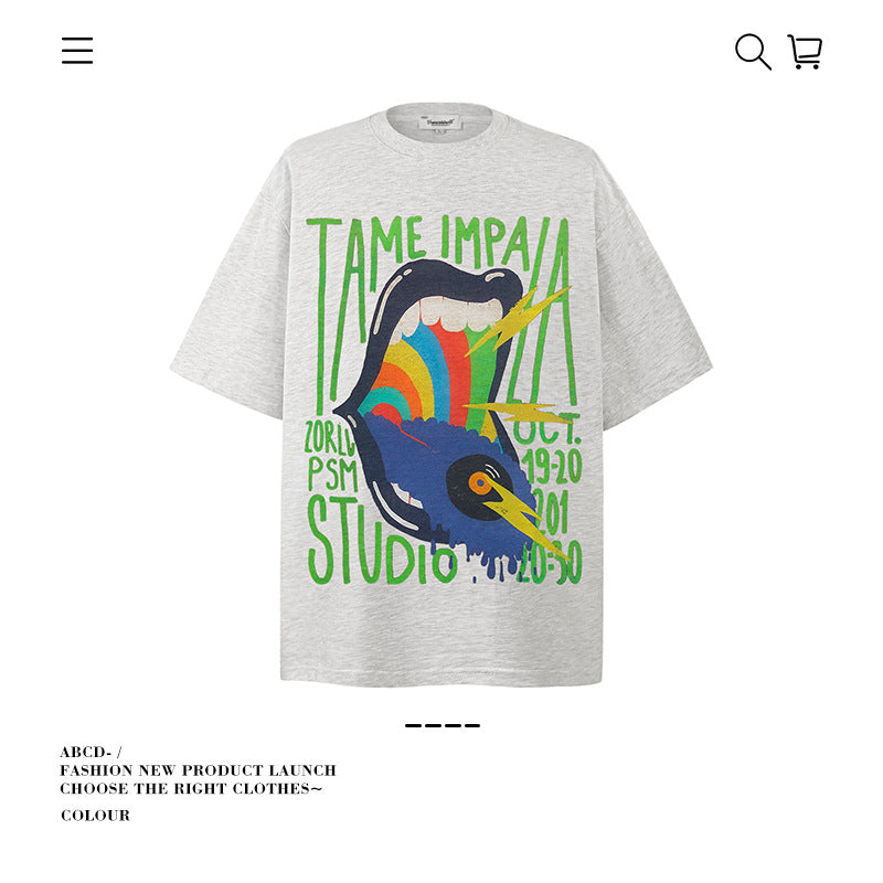 American vintage street T-shirt pure cotton men's and women's summer loose