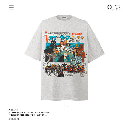 American vintage street T-shirt pure cotton men's and women's summer loose half-sleeves