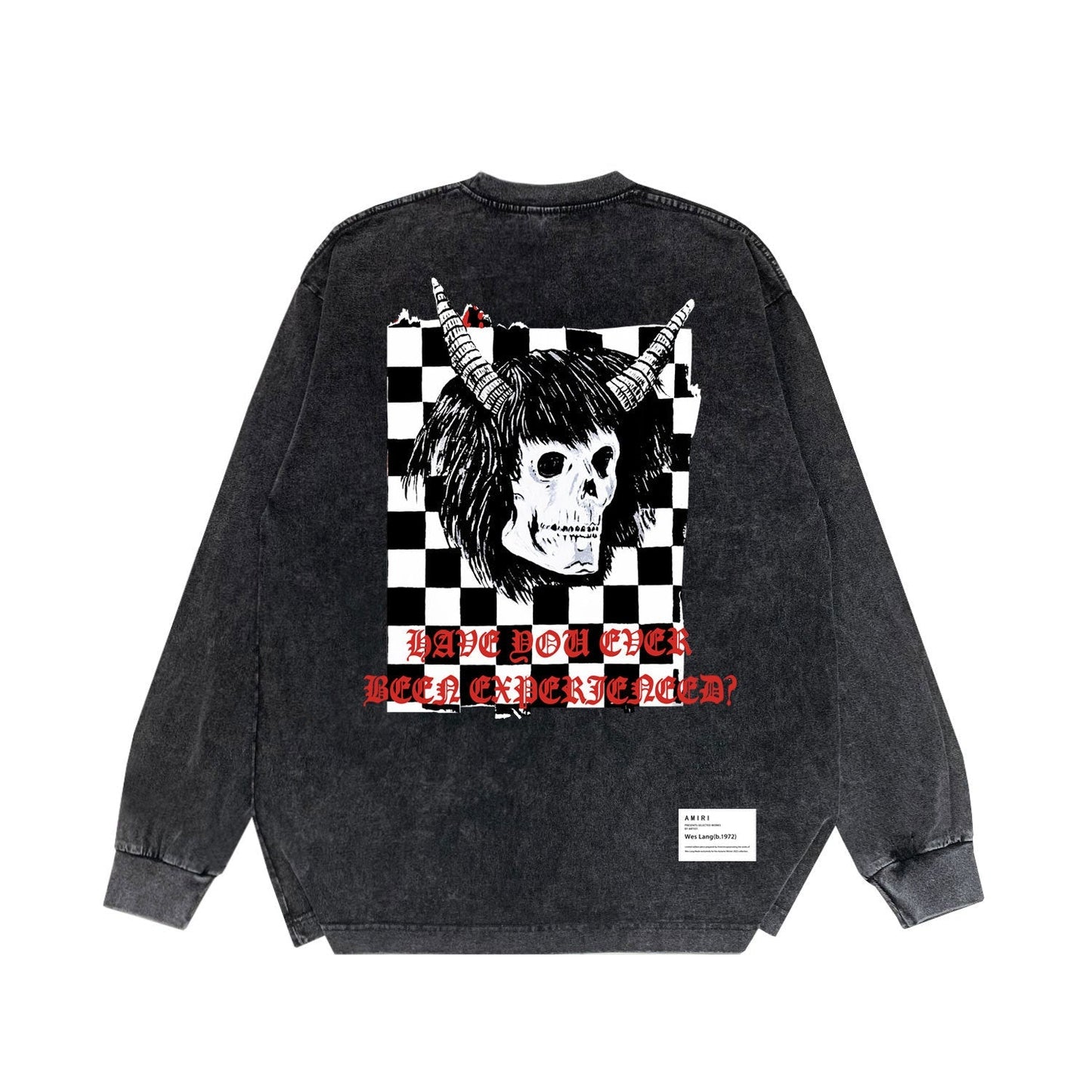 Amiri Long-Sleeved Shirt Horn Skull Vintage Distressed Long Sleeve T-shirt