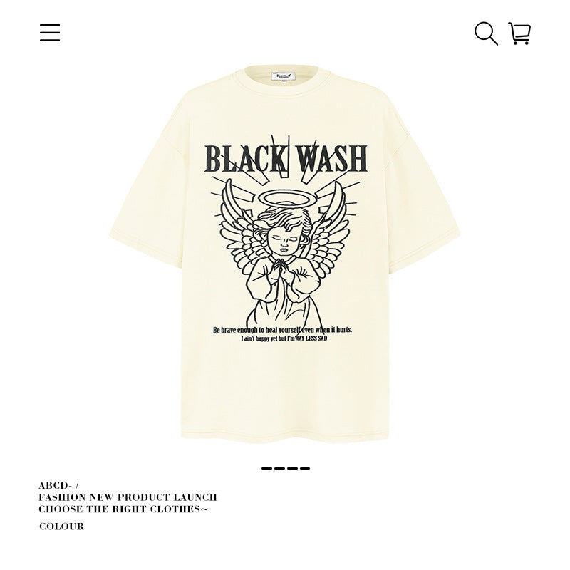 American vintage street T-shirt pure cotton retro men's and women's summer loose