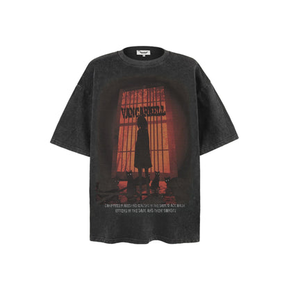 American vintage street T-shirt summer men's loose pure cotton