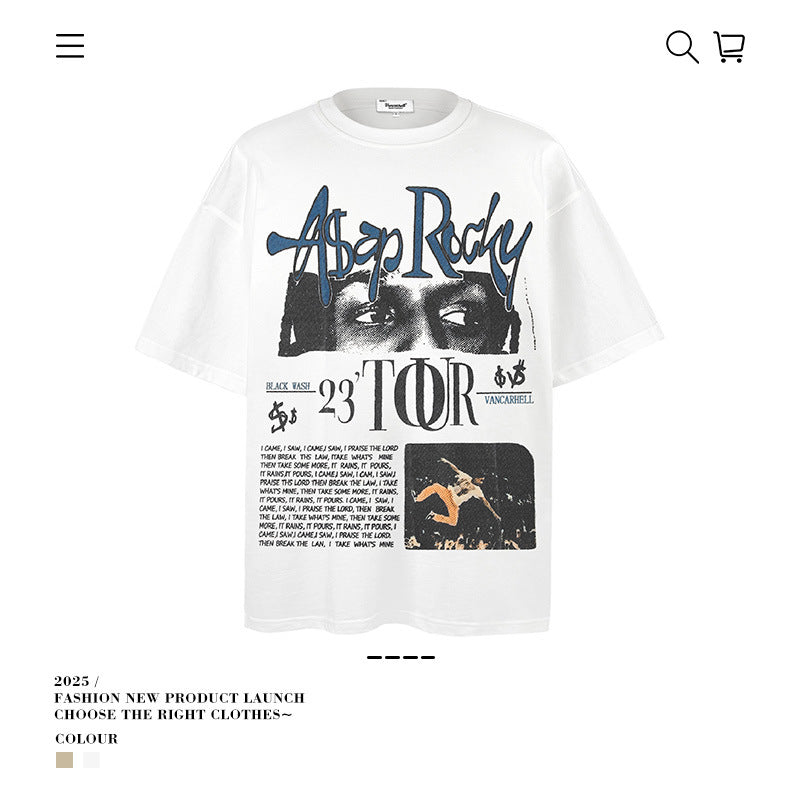 American vintage street T-shirt loose cotton summer retro men's wear