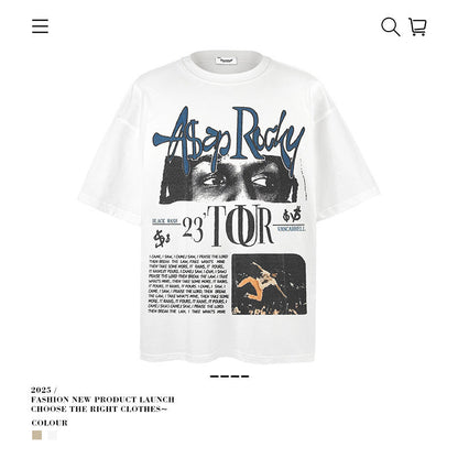 American vintage street T-shirt loose cotton summer retro men's wear
