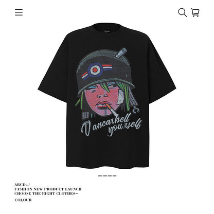American vintage street T-shirt pure cotton men's and women's summer loose