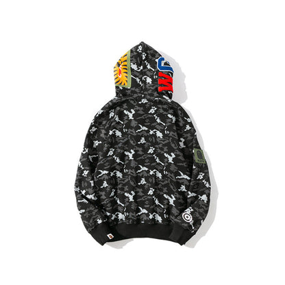Bathing Ape Hoodie Autumn and Winter Digital Pixel Camouflage Hoodie Men's and Women's Shark Hooded Sweater Jacket