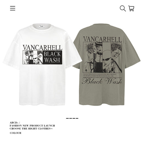 American vintage street T-shirt cotton cartoon character print men and women summer loose