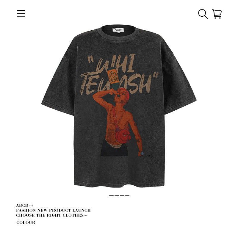 American vintage street T-shirt pure cotton retro men's and women's summer loose