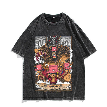 Anime Nika Luffy Washed Old Retro T-Shirt Short Sleeve
