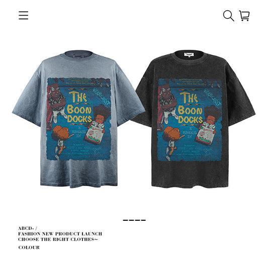 American vintage street T-shirt pure cotton men's and women's summer loose