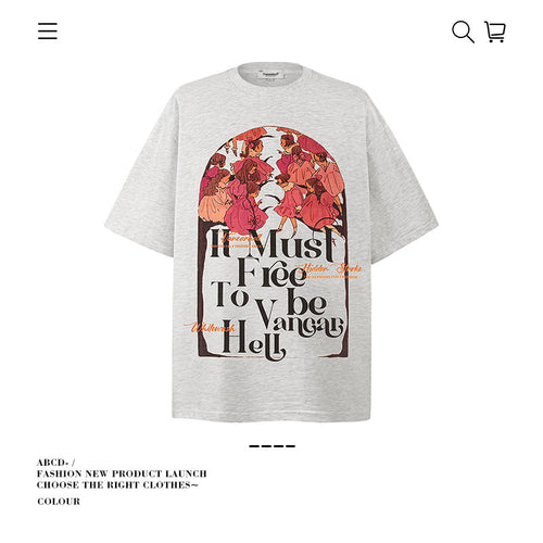 American vintage street T-shirt pure cotton men's and women's summer loose