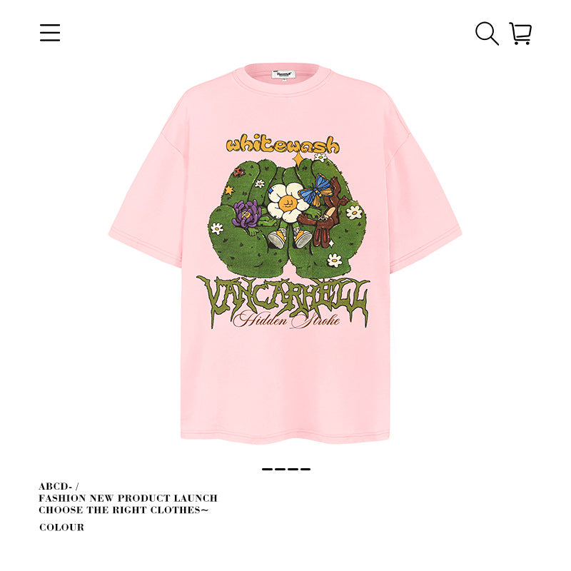American vintage street T-shirt pure cotton men's and women's summer loose