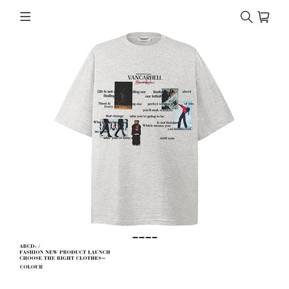 American vintage street T-shirt pure cotton retro men's and women's summer loose half sleeves