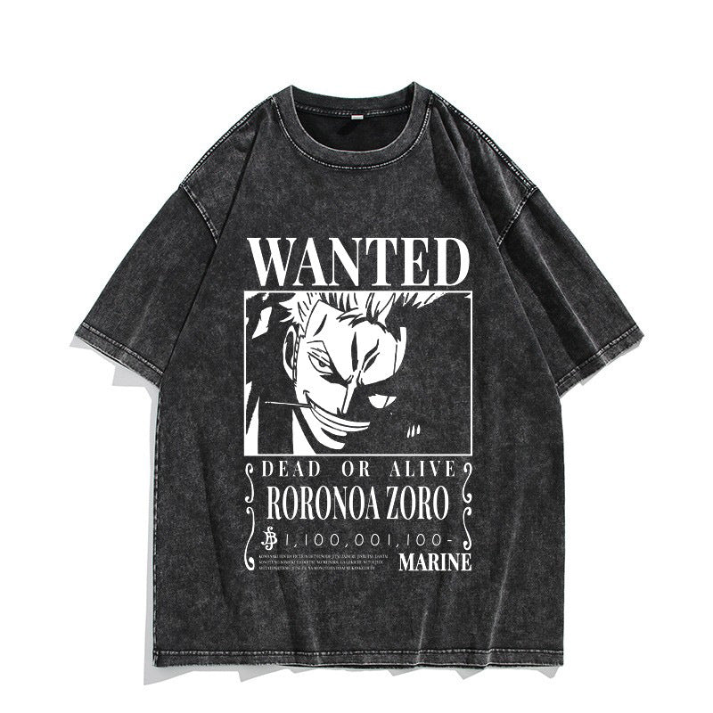 Anime Nika Luffy Washed Old Retro T-Shirt Short Sleeve
