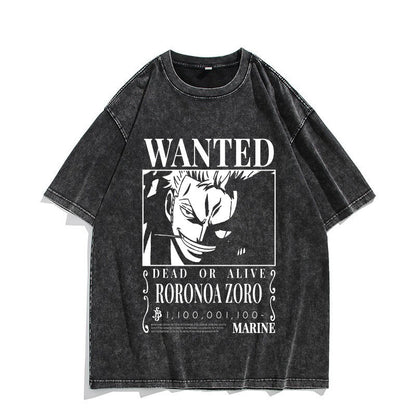Anime Nika Luffy Washed Old Retro T-Shirt Short Sleeve