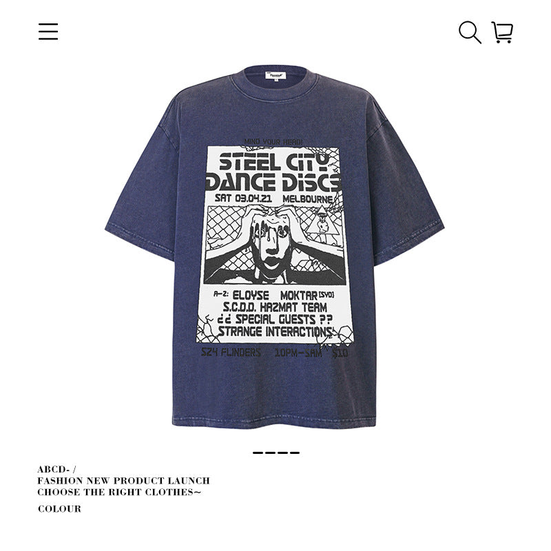 American vintage street T-shirt pure cotton men's and women's summer loose