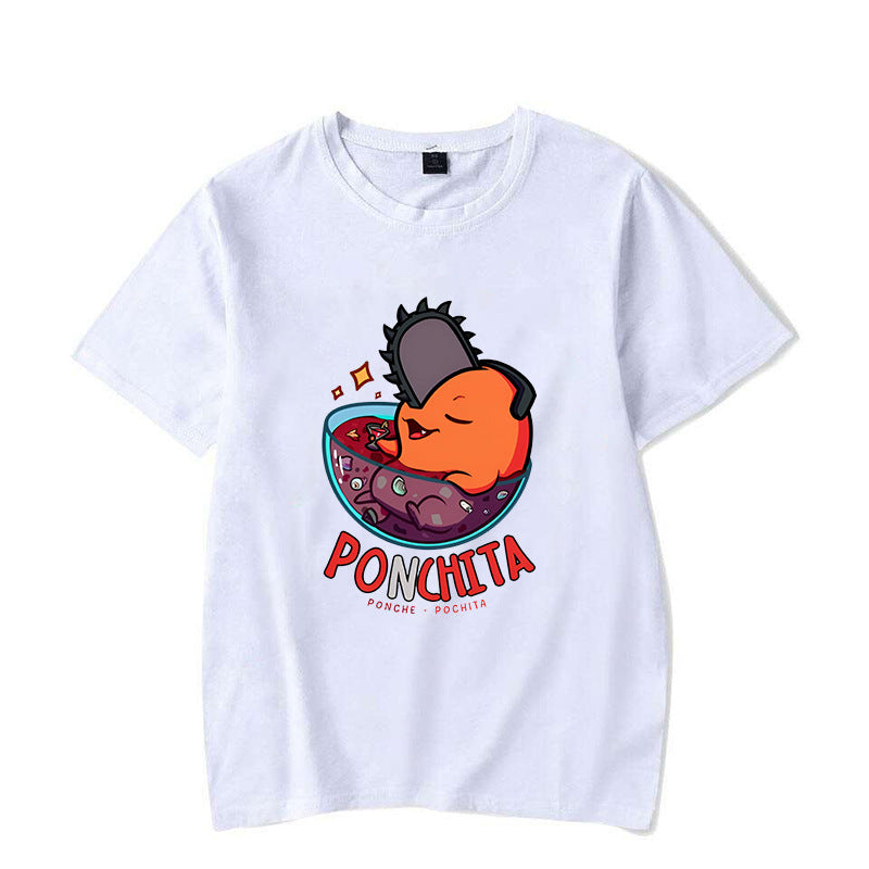 2024Funny Pochita Print T-shirt Summer Anime Pattern Print T