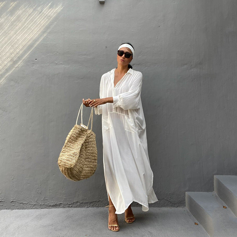 Beach Sweater Dress Loose Sun Protection V-neck Beach Bikini