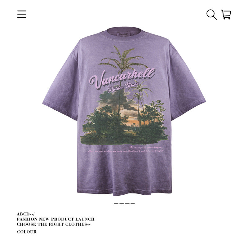 American vintage street T-shirt pure cotton retro men's and women's summer loose