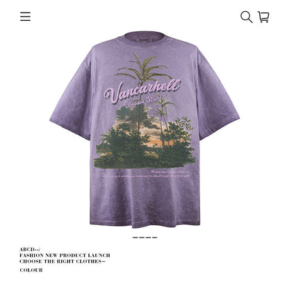 American vintage street T-shirt pure cotton retro men's and women's summer loose