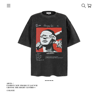 American vintage street T-shirt pure cotton retro men's and women's summer loose half sleeves