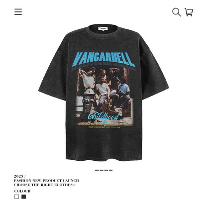 American vintage street T-shirt retro men's loose top