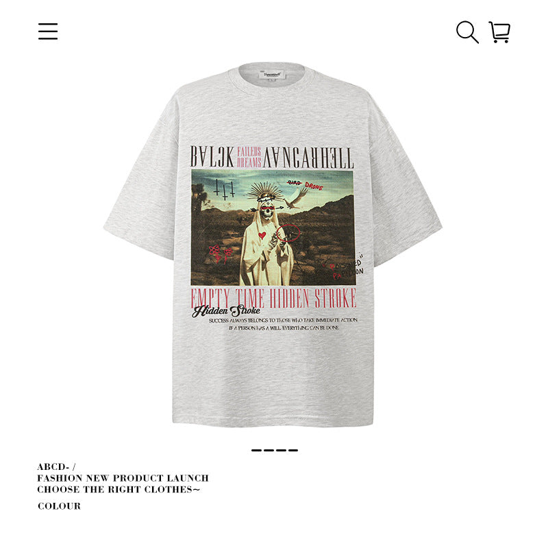 American vintage street T-shirt pure cotton retro men's and women's summer loose