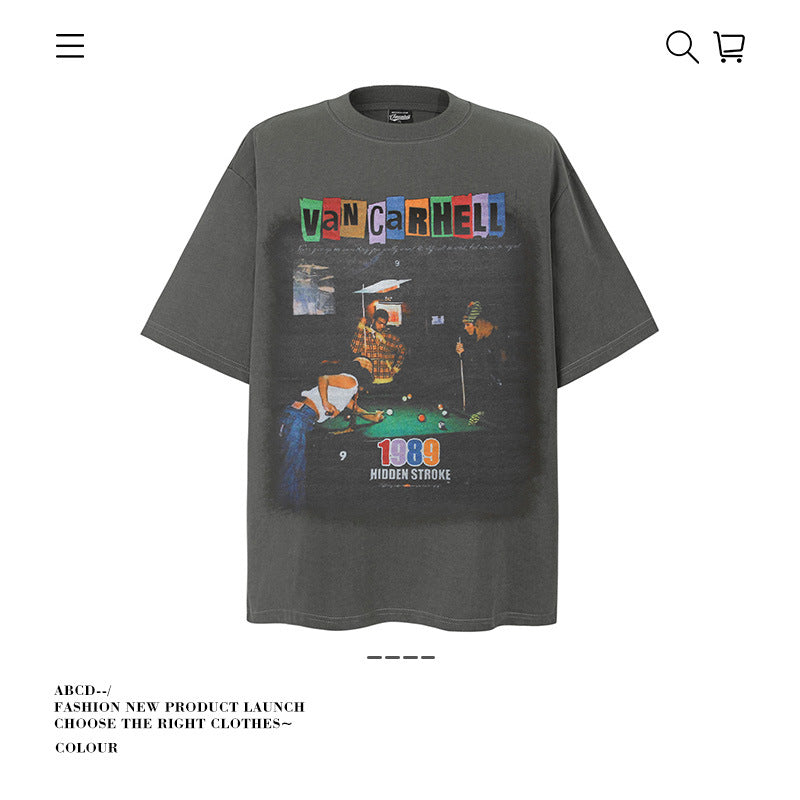 American vintage street T-shirt pure cotton retro men's and women's summer loose half sleeves