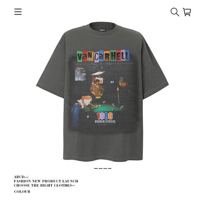 American vintage street T-shirt pure cotton retro men's and women's summer loose half sleeves
