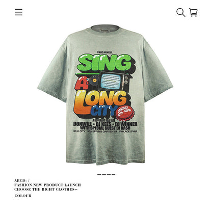 American vintage street T-shirt pure cotton men's and women's summer loose half-sleeves
