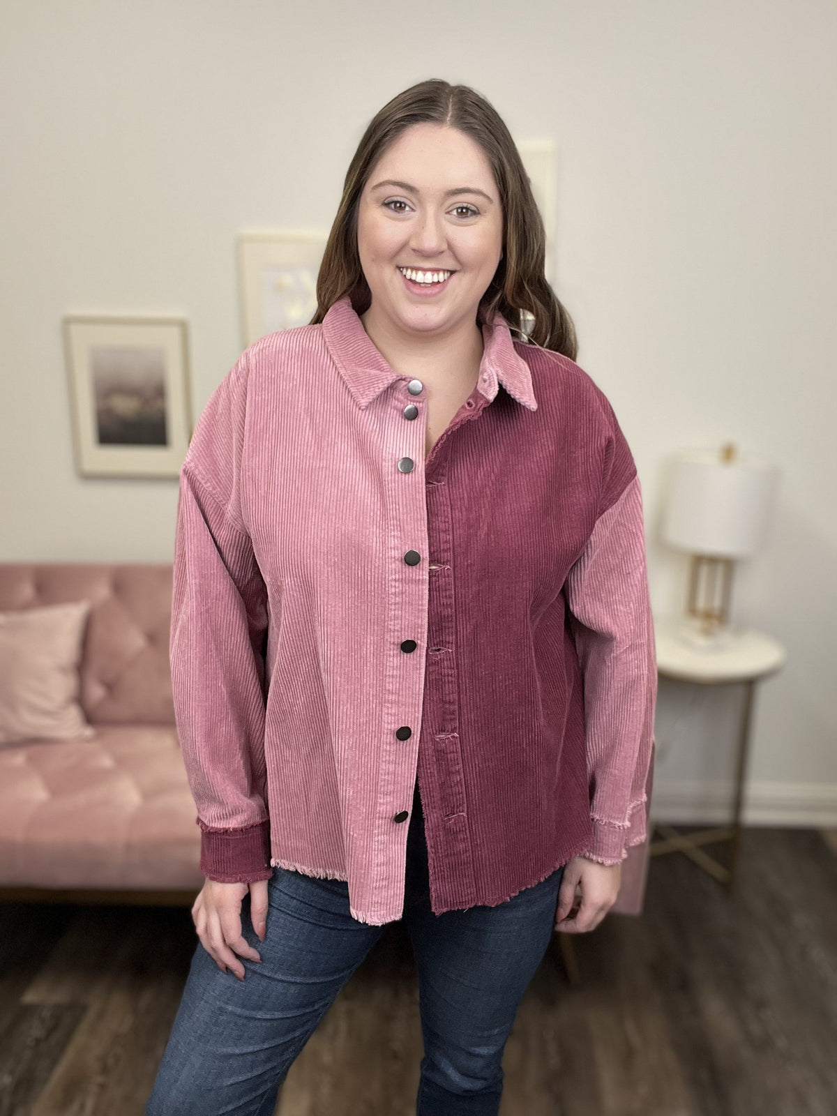 Restless Heart Women's Color-Blocked Corduroy Shacket