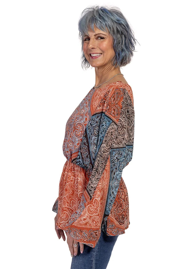 Women's Boho Long Balloon Sleeve Top