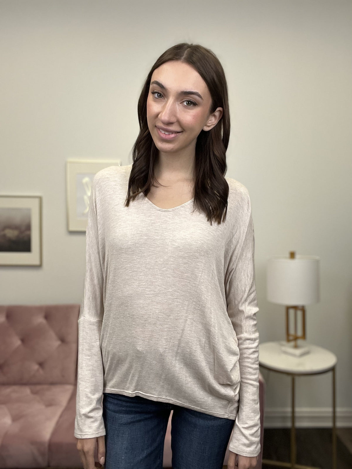 Some Sass Women's V-Neck Hi-Lo Long Sleeve Top
