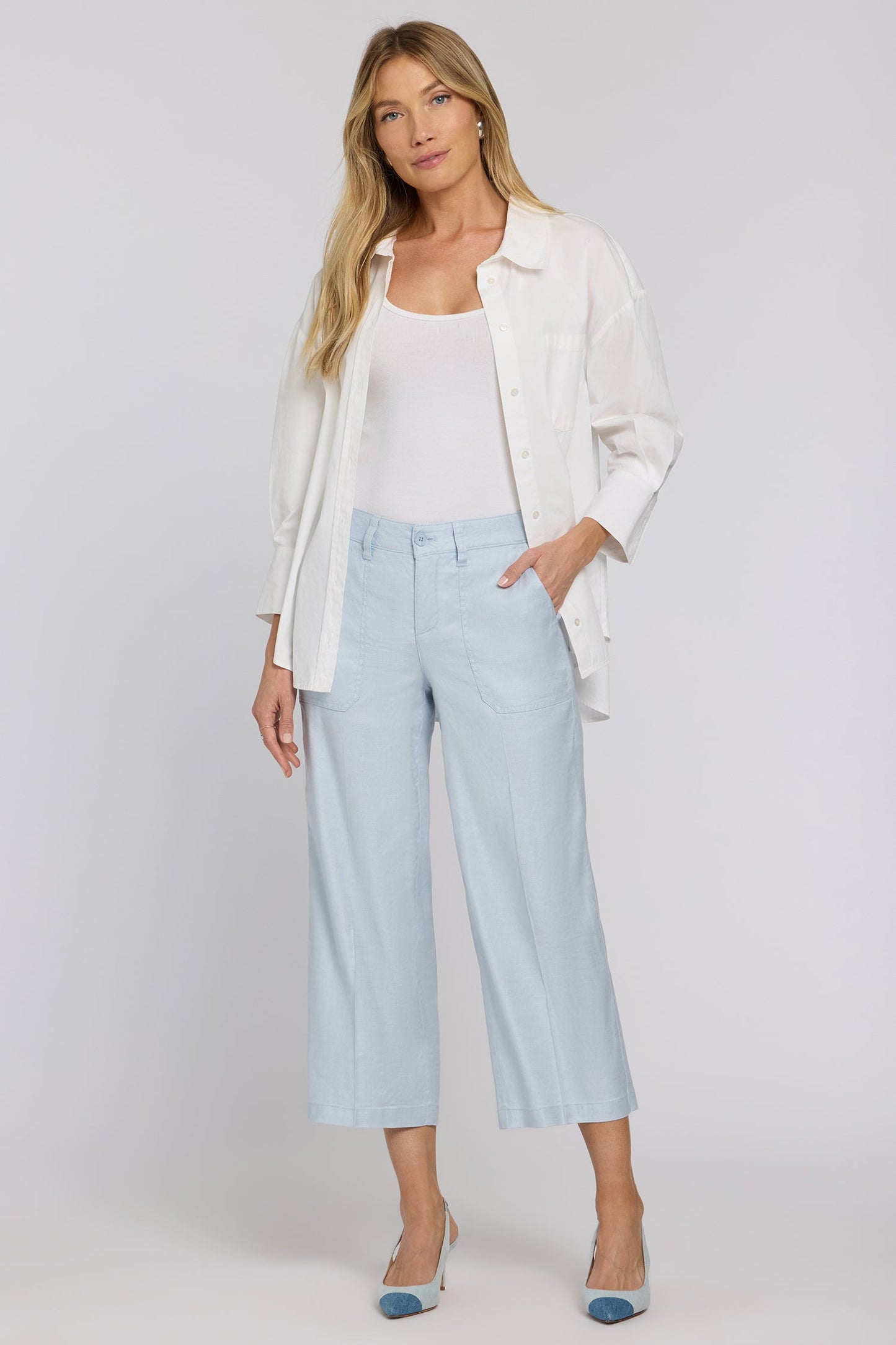 Wide Leg Cargo Capri Pants In Petite - Blue Clover