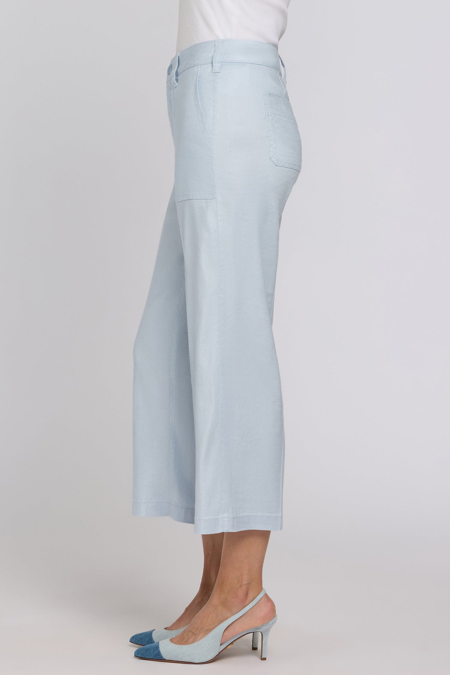 Wide Leg Cargo Capri Pants In Petite - Blue Clover