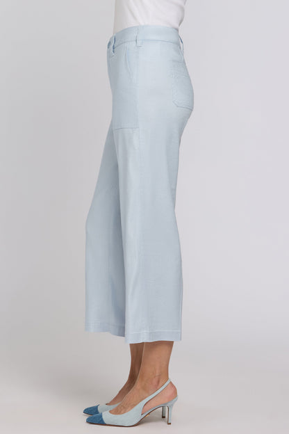 Wide Leg Cargo Capri Pants In Petite - Blue Clover