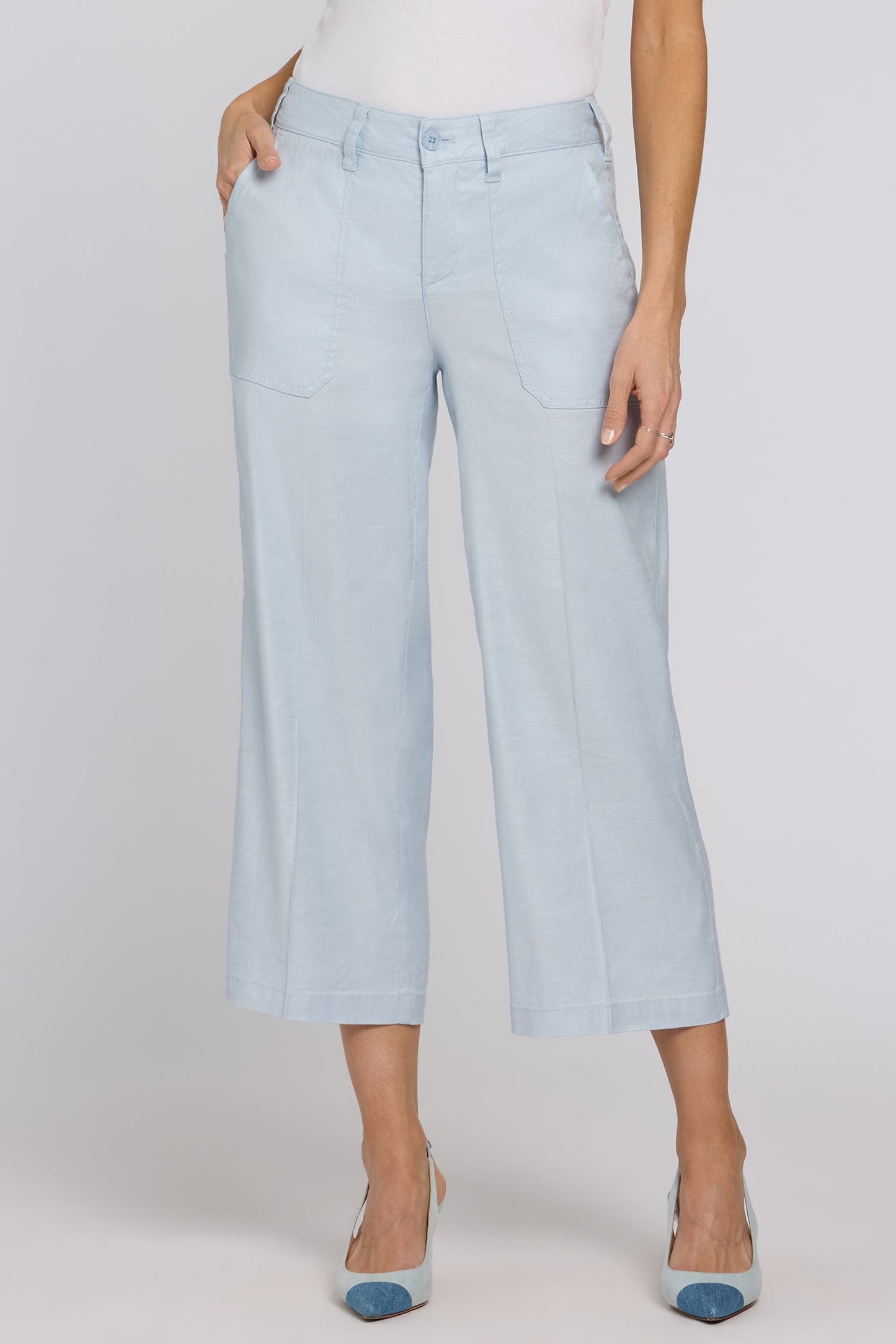 Wide Leg Cargo Capri Pants In Petite - Blue Clover