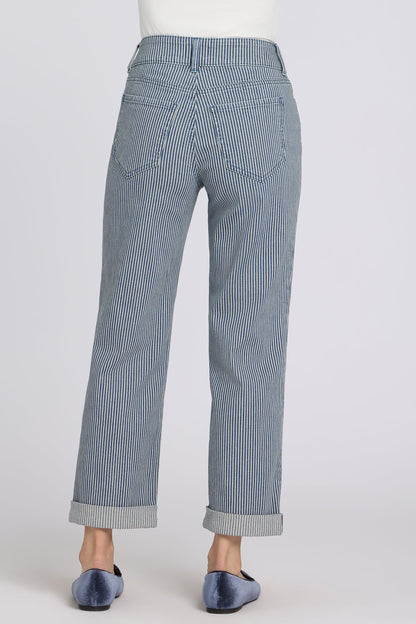 Bailey Relaxed Straight Crop Jeans In Petite - Malaga Stripe