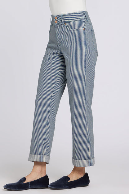 Bailey Relaxed Straight Crop Jeans In Petite - Malaga Stripe