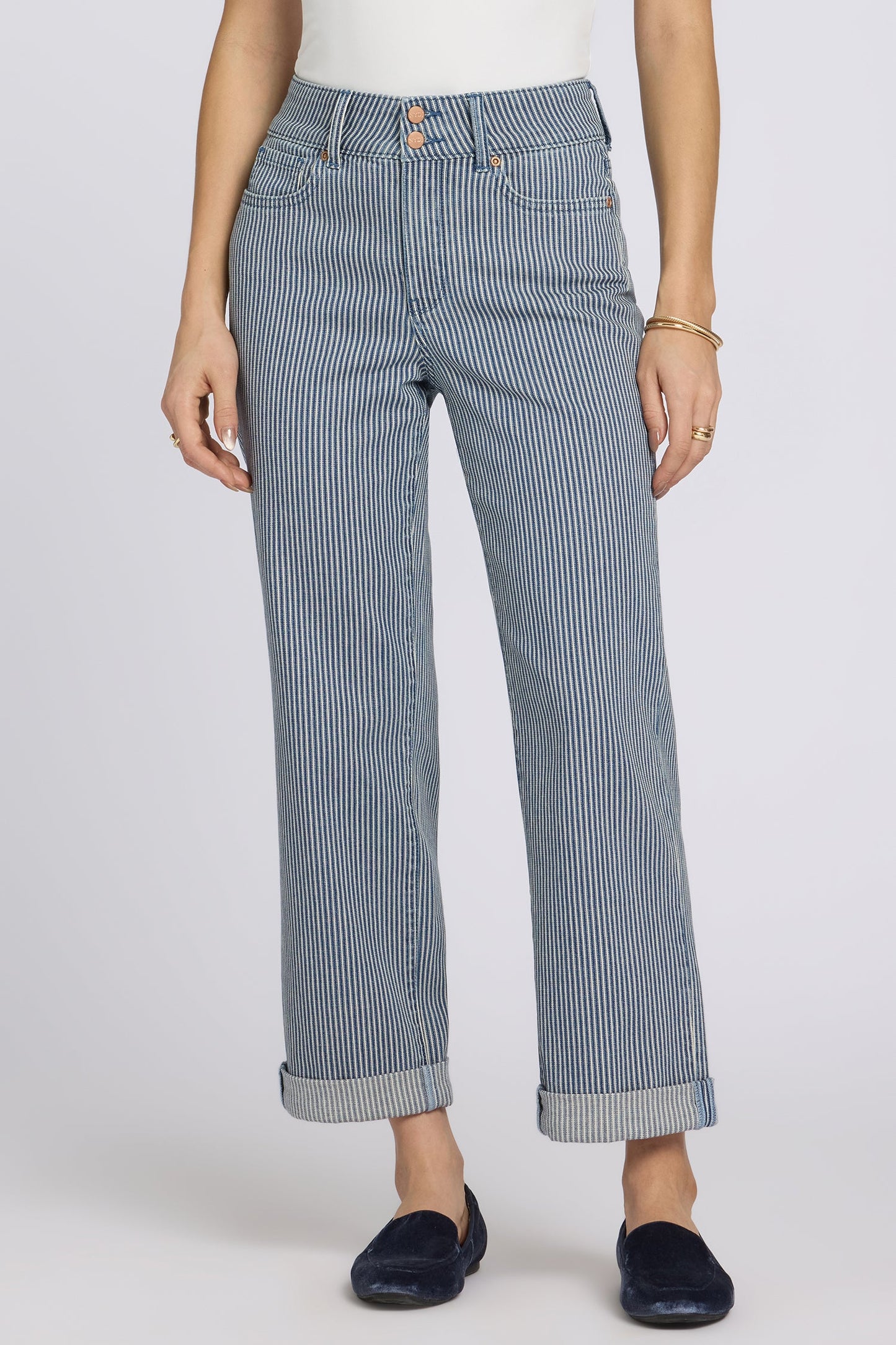 Bailey Relaxed Straight Crop Jeans In Petite - Malaga Stripe