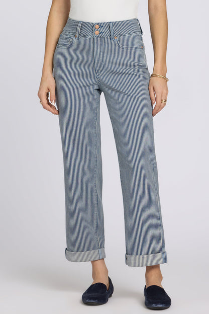 Bailey Relaxed Straight Crop Jeans In Petite - Malaga Stripe