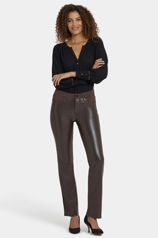 Vegan Stretch Leather Marilyn Straight Pants In Petite - Coffee Bean